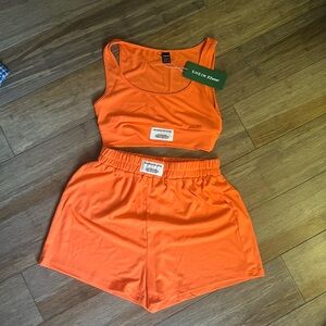 neon orange shorts and tank top set